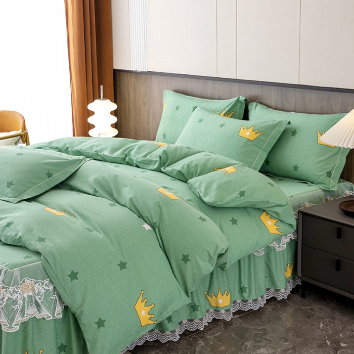 91家纺网 家纺一手货源 找家纺 纽缦 2022新款纯棉磨毛加厚系列-床裙四件套 小皇冠