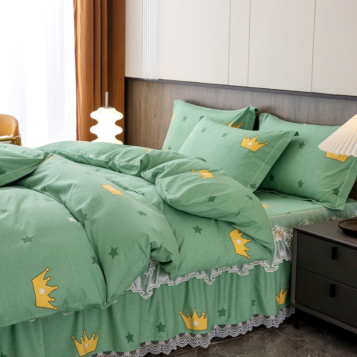 91家纺网 家纺一手货源 找家纺 纽缦 2022新款纯棉磨毛加厚系列-床裙四件套 小皇冠