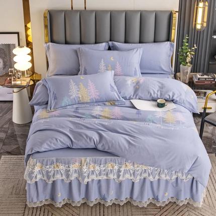 纽缦 2022新款纯棉磨毛加厚系列-床裙四件套 奇遇森林-灰