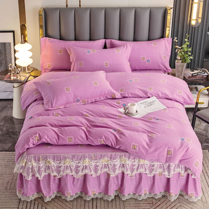 91家纺网 家纺一手货源 找家纺 纽缦 2022新款纯棉磨毛加厚系列-床裙四件套 米洛