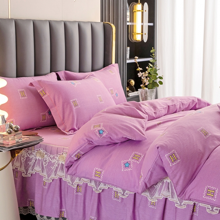 91家纺网 家纺一手货源 找家纺 纽缦 2022新款纯棉磨毛加厚系列-床裙四件套 米洛