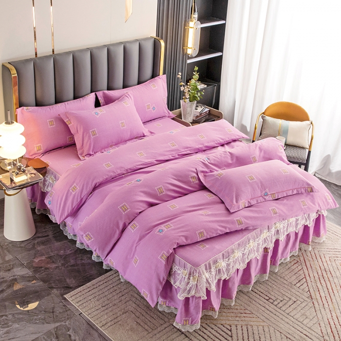 91家纺网 家纺一手货源 找家纺 纽缦 2022新款纯棉磨毛加厚系列-床裙四件套 米洛