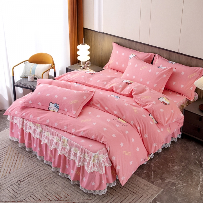 91家纺网 家纺一手货源 找家纺 纽缦 2022新款纯棉磨毛加厚系列-床裙四件套 凯蒂宝贝