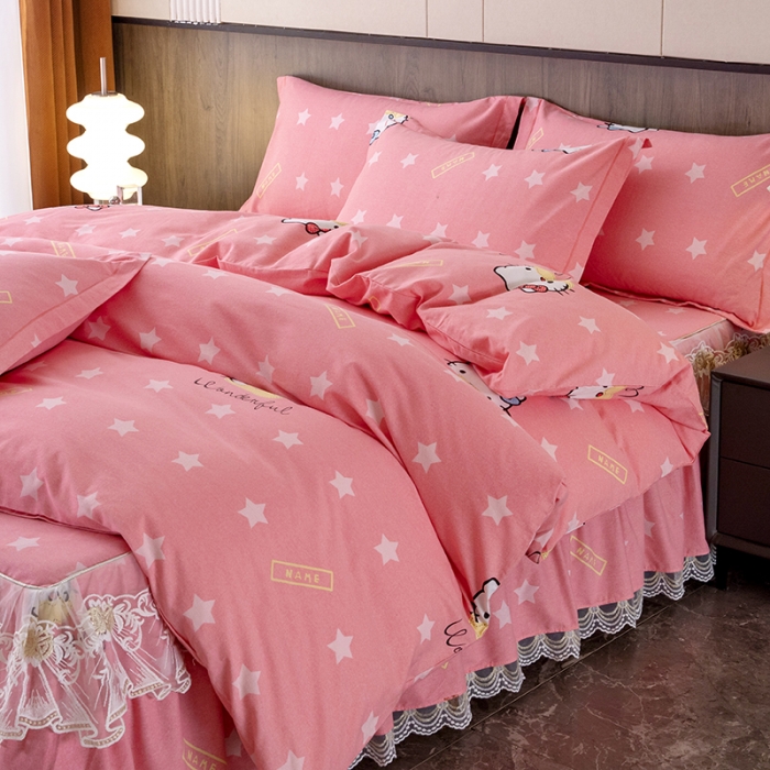 91家纺网 家纺一手货源 找家纺 纽缦 2022新款纯棉磨毛加厚系列-床裙四件套 凯蒂宝贝