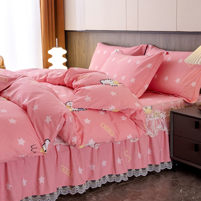 91家纺网 家纺一手货源 找家纺 纽缦 2022新款纯棉磨毛加厚系列-床裙四件套 凯蒂宝贝