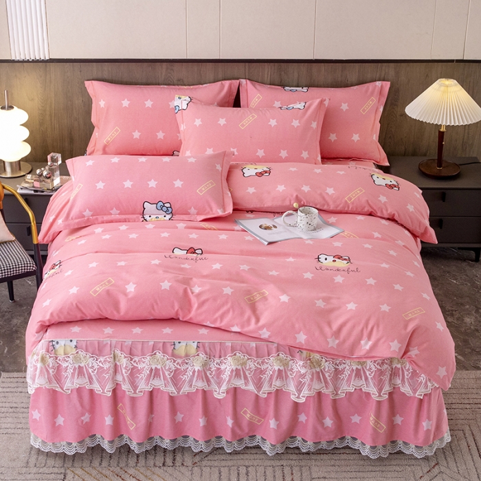 91家纺网 家纺一手货源 找家纺 纽缦 2022新款纯棉磨毛加厚系列-床裙四件套 凯蒂宝贝