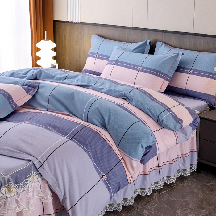 91家纺网 家纺一手货源 找家纺 纽缦 2022新款纯棉磨毛加厚系列-床裙四件套 简约格调