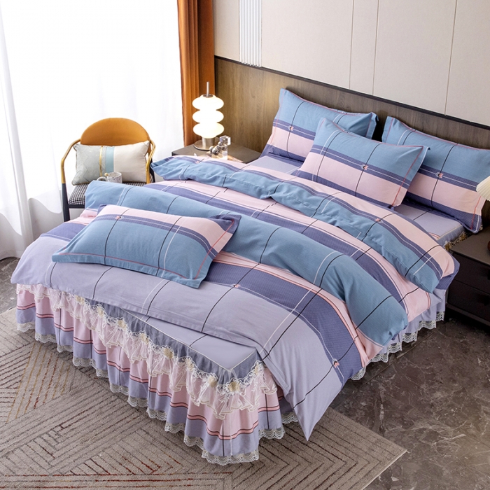 91家纺网 家纺一手货源 找家纺 纽缦 2022新款纯棉磨毛加厚系列-床裙四件套 简约格调