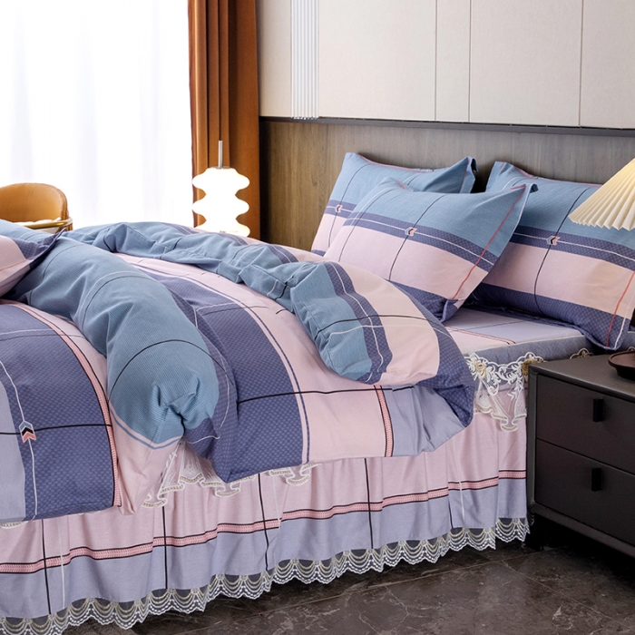 91家纺网 家纺一手货源 找家纺 纽缦 2022新款纯棉磨毛加厚系列-床裙四件套 简约格调