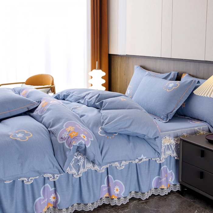 91家纺网 家纺一手货源 找家纺 纽缦 2022新款纯棉磨毛加厚系列-床裙四件套 花晨月夕-灰