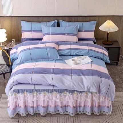 纽缦 2022新款纯棉磨毛加厚系列-床裙四件套 简约格调