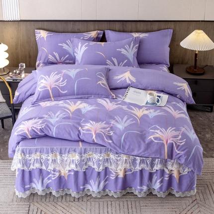 纽缦 2022新款纯棉磨毛加厚系列-床裙四件套 城南花开-紫