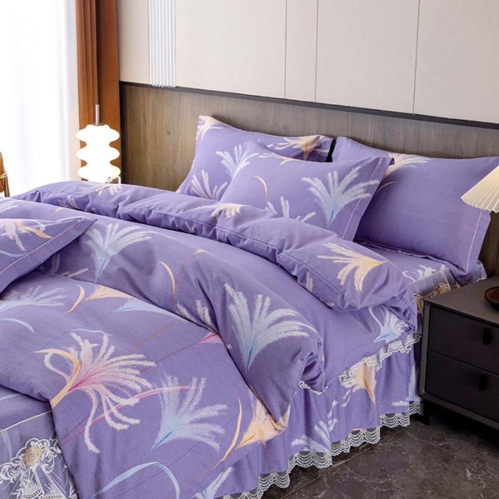 91家纺网 家纺一手货源 找家纺 纽缦 2022新款纯棉磨毛加厚系列-床裙四件套 城南花开-紫