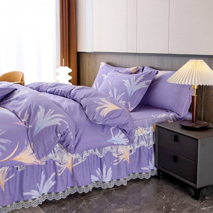 91家纺网 家纺一手货源 找家纺 纽缦 2022新款纯棉磨毛加厚系列-床裙四件套 城南花开-紫