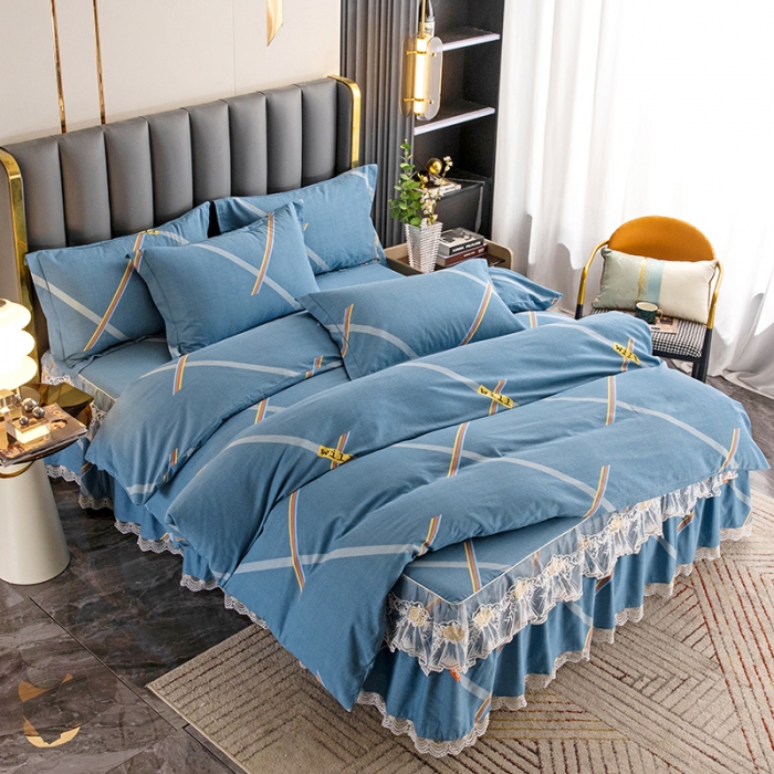 91家纺网 家纺一手货源 找家纺 纽缦 2022新款纯棉磨毛加厚系列-床裙四件套 彩条飞舞