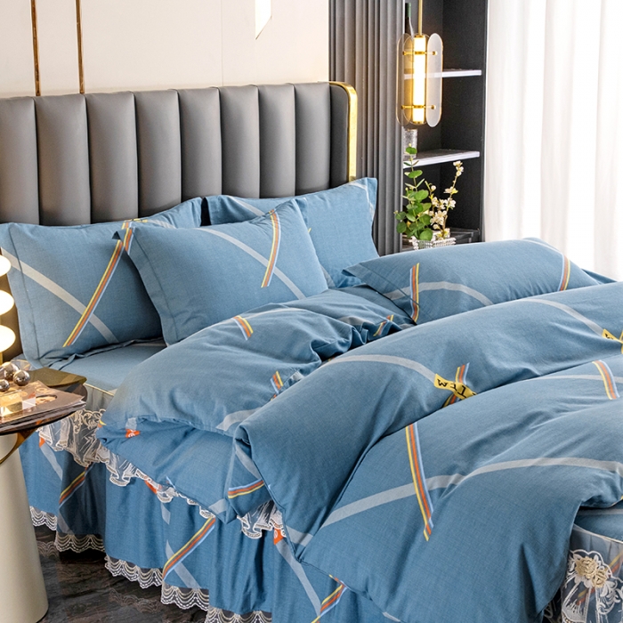 91家纺网 家纺一手货源 找家纺 纽缦 2022新款纯棉磨毛加厚系列-床裙四件套 彩条飞舞