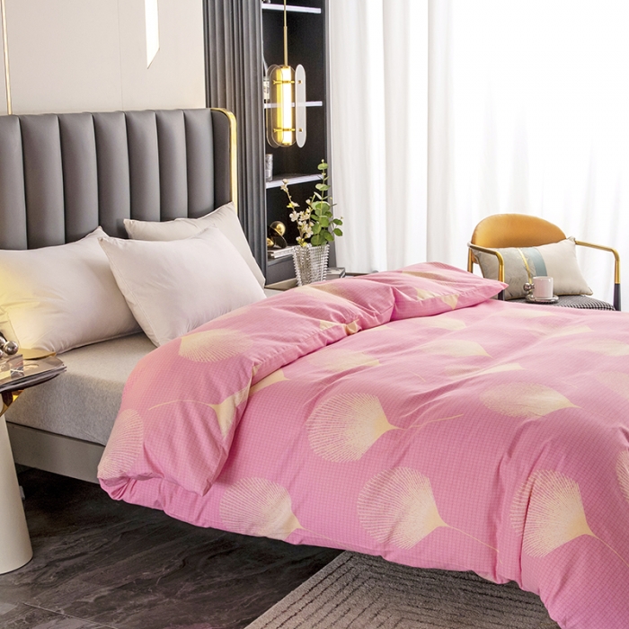 91家纺网 家纺一手货源 找家纺 纽缦  2022新款纯棉磨毛加厚系列-单被套 叶语-粉