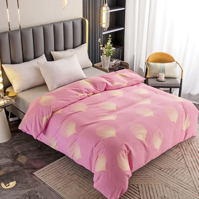 91家纺网 家纺一手货源 找家纺 纽缦  2022新款纯棉磨毛加厚系列-单被套 叶语-粉