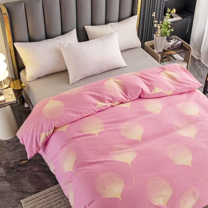 91家纺网 家纺一手货源 找家纺 纽缦  2022新款纯棉磨毛加厚系列-单被套 叶语-粉