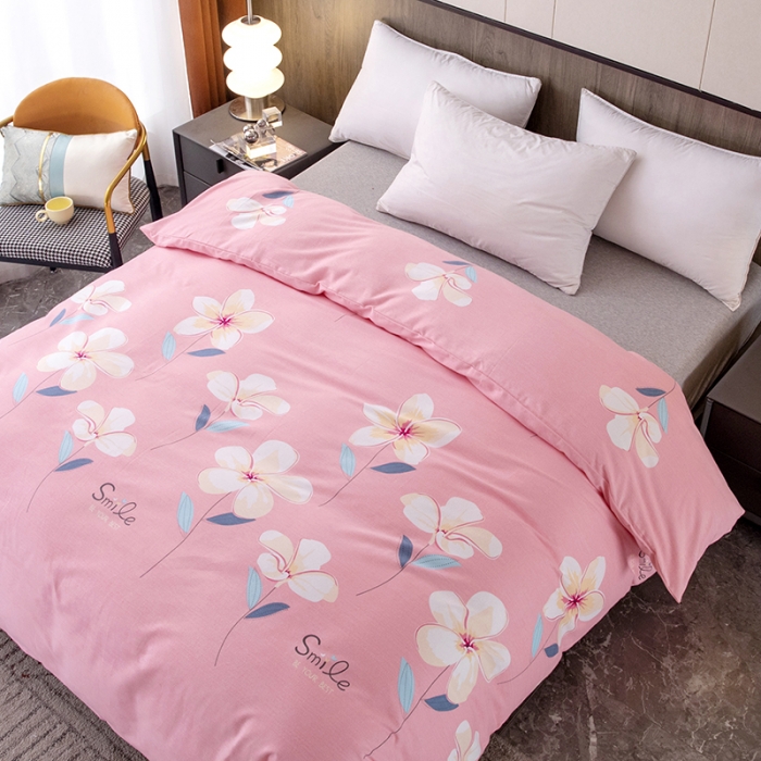 91家纺网 家纺一手货源 找家纺 纽缦  2022新款纯棉磨毛加厚系列-单被套 语茉花开-粉