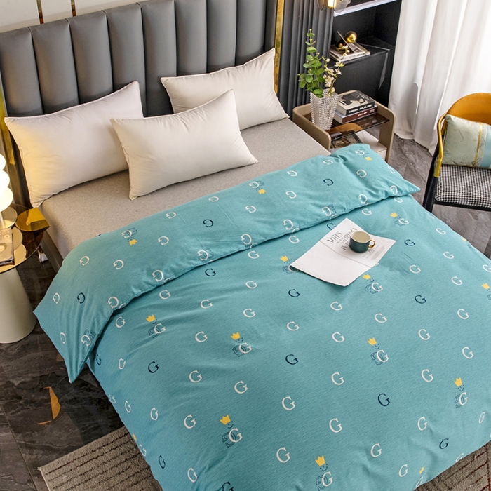 91家纺网 家纺一手货源 找家纺 纽缦  2022新款纯棉磨毛加厚系列-单被套 字母恋曲-绿
