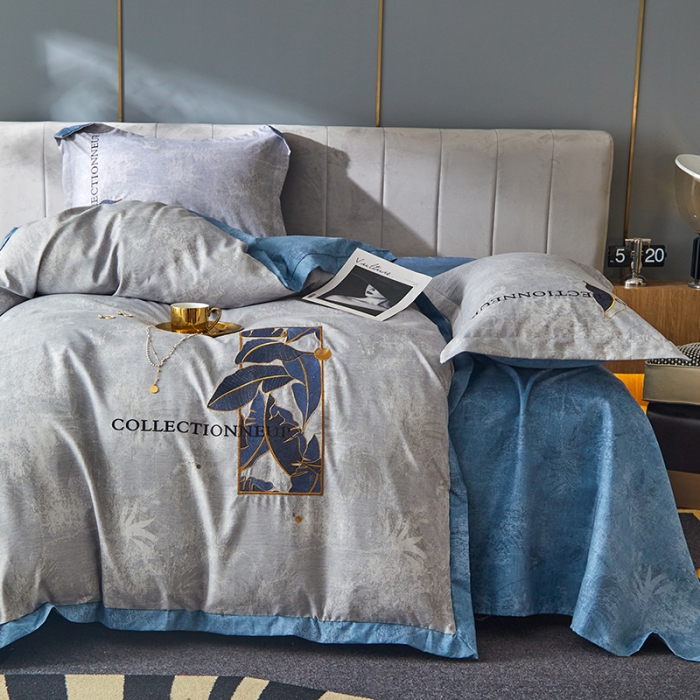 91家纺网 家纺一手货源 找家纺 凡客家居  2022新款阳绒磨毛刺绣博拉图系列四件套 博拉图-高级灰