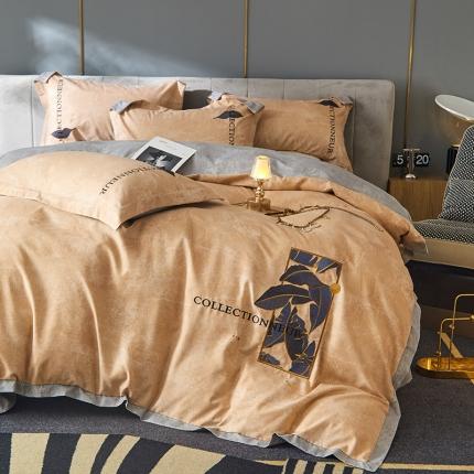 凡客家居  2022新款阳绒磨毛刺绣博拉图系列四件套 博拉图-卡其