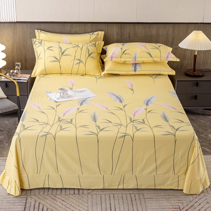 91家纺网 家纺一手货源 找家纺 纽缦 2022新款纯棉磨毛加厚系列-单床单 浮梦-黄