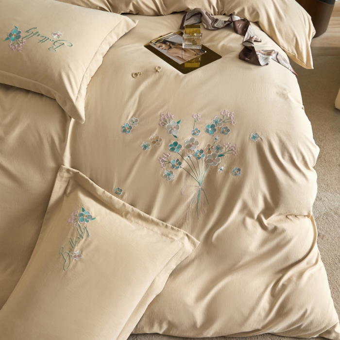 91家纺网 家纺一手货源 找家纺 凡客家居22新款60支高端锦棉优雅手捧花绣花系列 花语-卡其