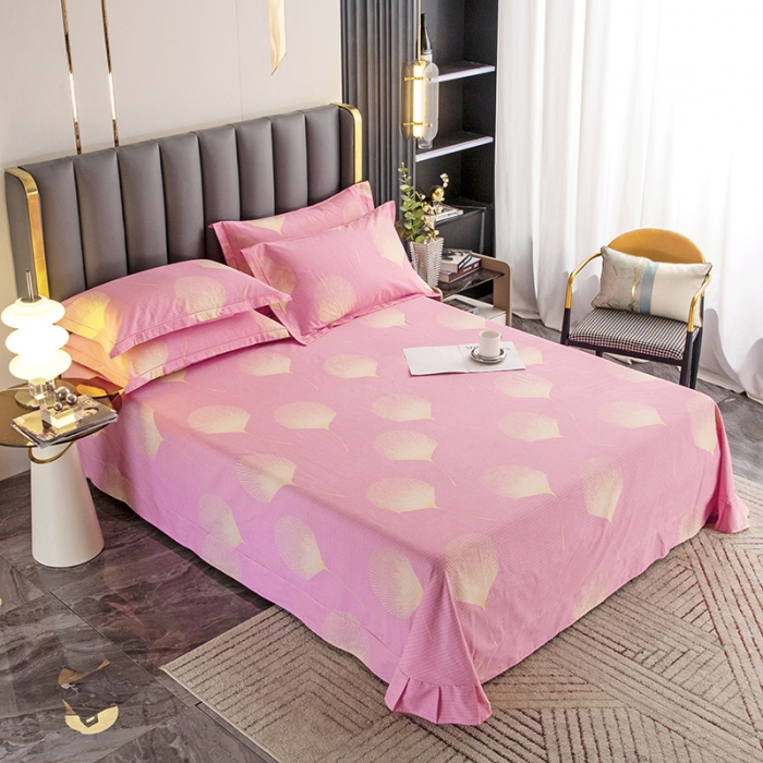 91家纺网 家纺一手货源 找家纺 纽缦 2022新款纯棉磨毛加厚系列-单床单 叶语-粉