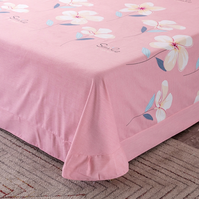 91家纺网 家纺一手货源 找家纺 纽缦 2022新款纯棉磨毛加厚系列-单床单 语茉花开-粉