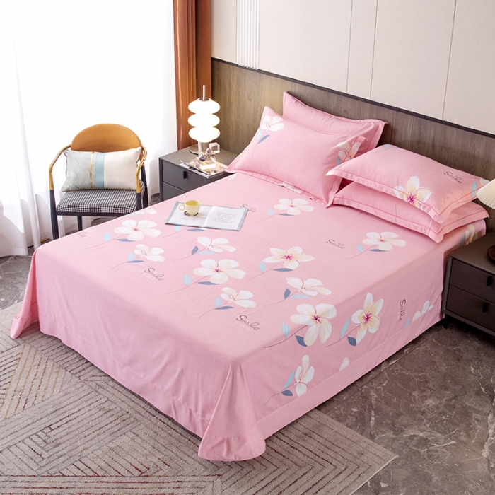 91家纺网 家纺一手货源 找家纺 纽缦 2022新款纯棉磨毛加厚系列-单床单 语茉花开-粉