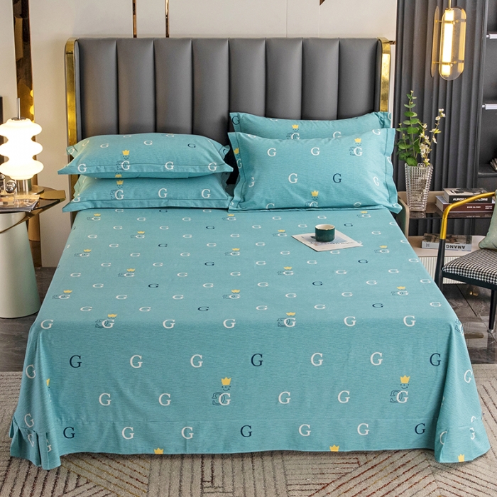 91家纺网 家纺一手货源 找家纺 纽缦 2022新款纯棉磨毛加厚系列-单床单 字母恋曲-绿