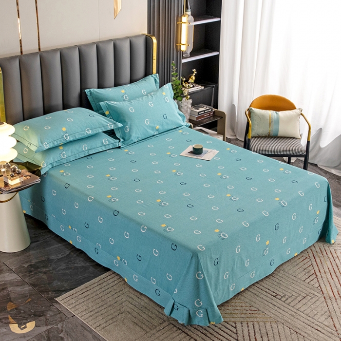 91家纺网 家纺一手货源 找家纺 纽缦 2022新款纯棉磨毛加厚系列-单床单 字母恋曲-绿