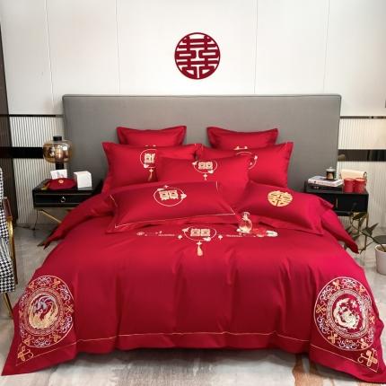 欧乐蒂  2022新款亲肤棉刺绣婚庆四件套 龙凤呈祥