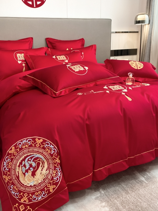 91家纺网 家纺一手货源 找家纺 欧乐蒂  2022新款亲肤棉刺绣婚庆四件套 龙凤呈祥