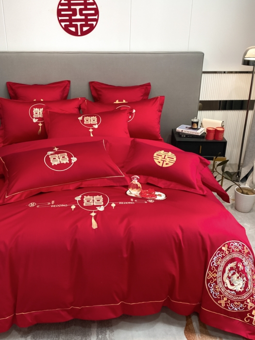 91家纺网 家纺一手货源 找家纺 欧乐蒂  2022新款亲肤棉刺绣婚庆四件套 龙凤呈祥