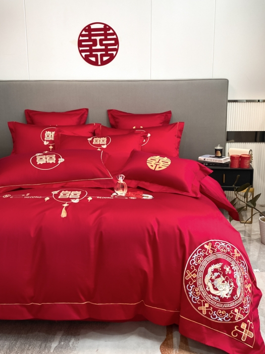 91家纺网 家纺一手货源 找家纺 欧乐蒂  2022新款亲肤棉刺绣婚庆四件套 龙凤呈祥