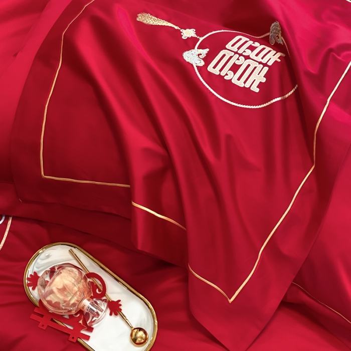 91家纺网 家纺一手货源 找家纺 欧乐蒂  2022新款亲肤棉刺绣婚庆四件套 龙凤呈祥