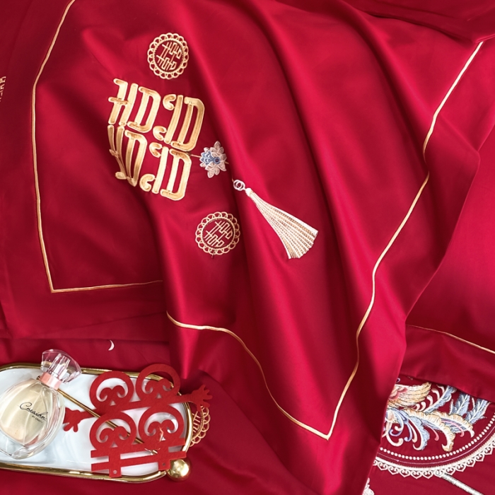 91家纺网 家纺一手货源 找家纺 欧乐蒂  2022新款亲肤棉刺绣婚庆四件套 龙凤情缘