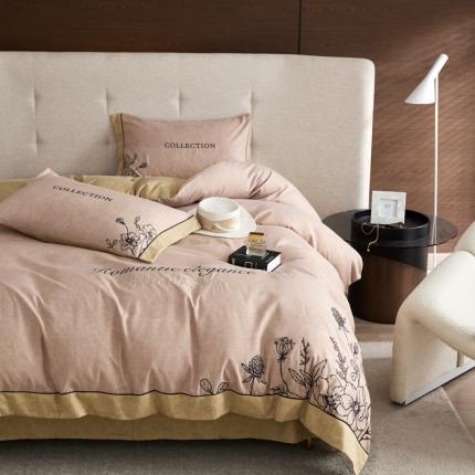 91家纺网 家纺一手货源 找家纺 凡客家居  2022新款阳绒磨毛刺绣秘密花园系列四件套 秘密花园-粉