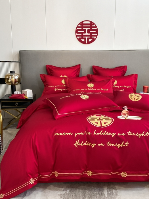 91家纺网 家纺一手货源 找家纺 欧乐蒂  2022新款亲肤棉刺绣婚庆四件套 甜蜜