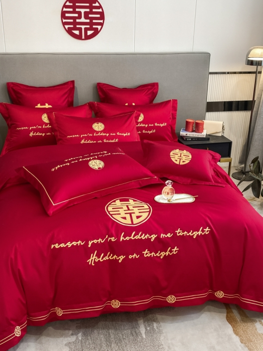 91家纺网 家纺一手货源 找家纺 欧乐蒂  2022新款亲肤棉刺绣婚庆四件套 甜蜜