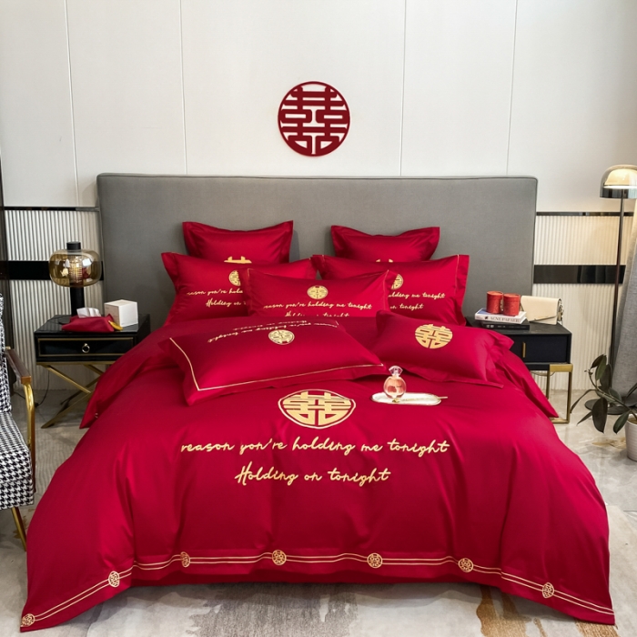 91家纺网 家纺一手货源 找家纺 欧乐蒂  2022新款亲肤棉刺绣婚庆四件套 甜蜜