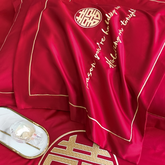 91家纺网 家纺一手货源 找家纺 欧乐蒂  2022新款亲肤棉刺绣婚庆四件套 甜蜜