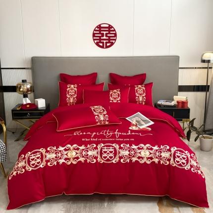 欧乐蒂  2022新款亲肤棉刺绣婚庆四件套 喜结连理