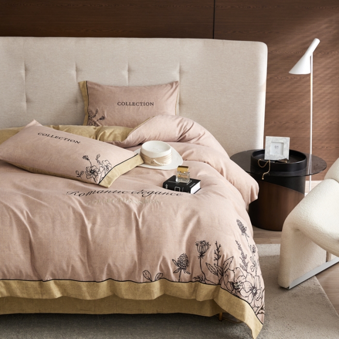 91家纺网 家纺一手货源 找家纺 凡客家居  2022新款阳绒磨毛刺绣秘密花园系列四件套 秘密花园-粉