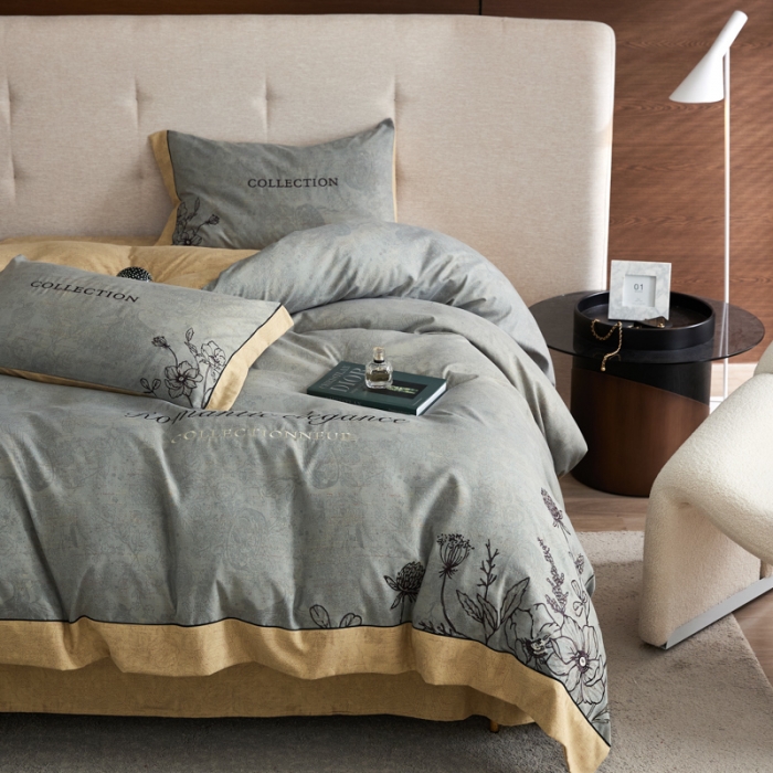 91家纺网 家纺一手货源 找家纺 凡客家居  2022新款阳绒磨毛刺绣秘密花园系列四件套 秘密花园-灰