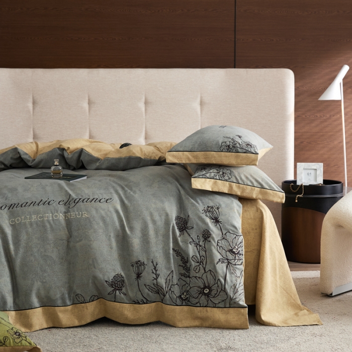 91家纺网 家纺一手货源 找家纺 凡客家居  2022新款阳绒磨毛刺绣秘密花园系列四件套 秘密花园-灰