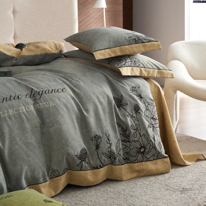 91家纺网 家纺一手货源 找家纺 凡客家居  2022新款阳绒磨毛刺绣秘密花园系列四件套 秘密花园-灰